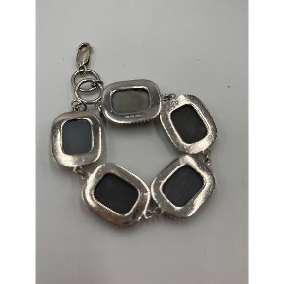 Sterling Silver INDIA PJC Black Druzy Quartz Braided Link Chain Bracelet - Picture 8 of 10